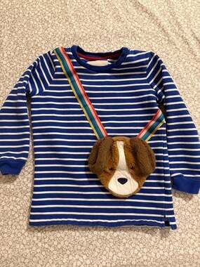 Mini Boden Blue Stripe Dog Appliqué Bag Tunic Sweatshirt